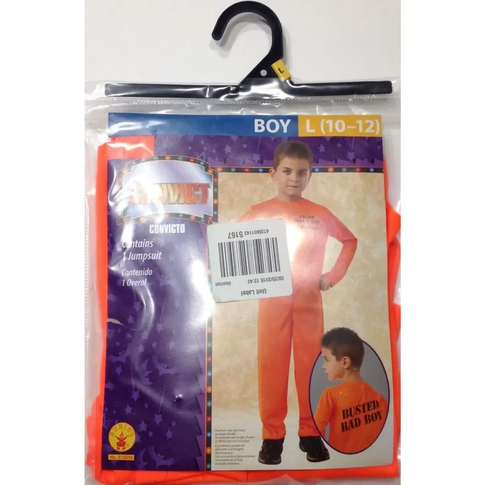 NEW Rubie's Boys Convict Prison Jumpsuit Halloween Costume Size L 10-12 - Picture 3 of 5